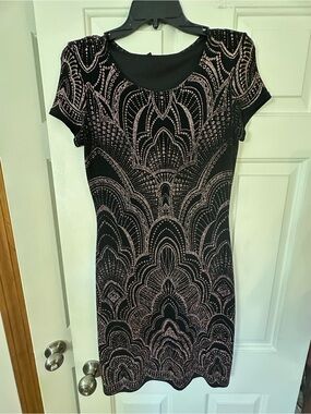 Jump Black Short Sleeve Dress with Pink Beaded Pattern